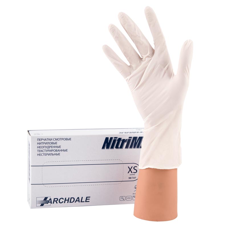 Перчатки NitriMax белые 50 пар (4гр), Размер S